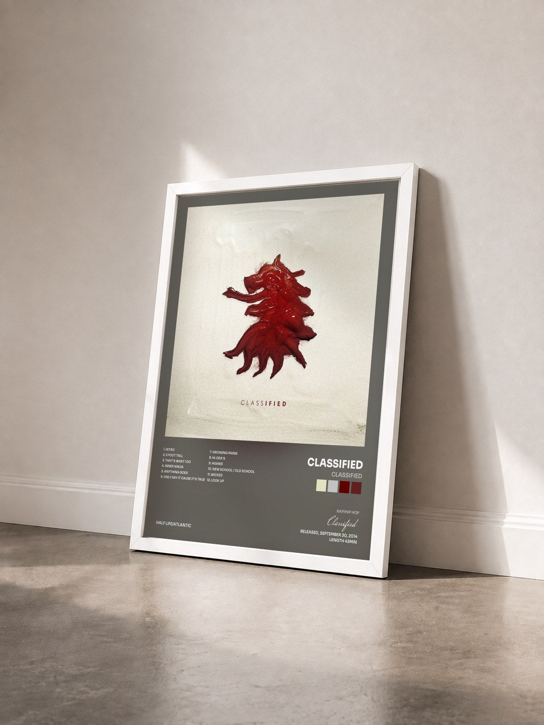 #blanc Tableau de l'album Classified de Classified vu de trois quarts, cadre blanc