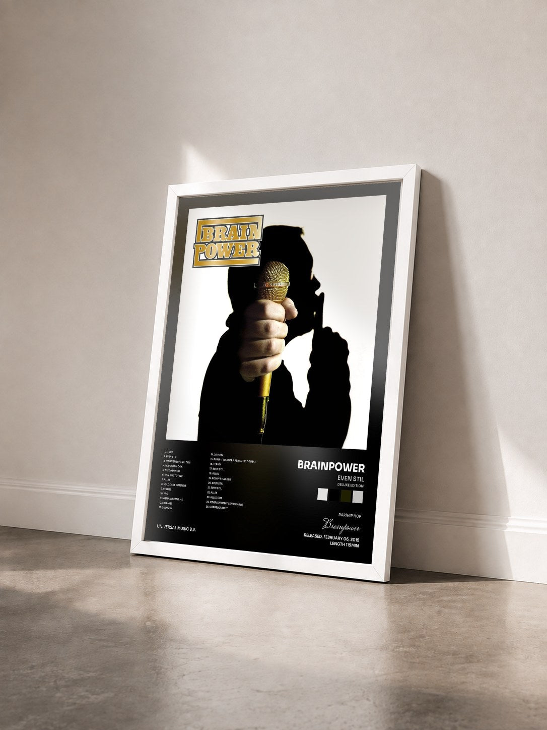 #blanc Tableau de l'album Even Stil (Deluxe Edition) de Brainpower vu de trois quarts, cadre blanc