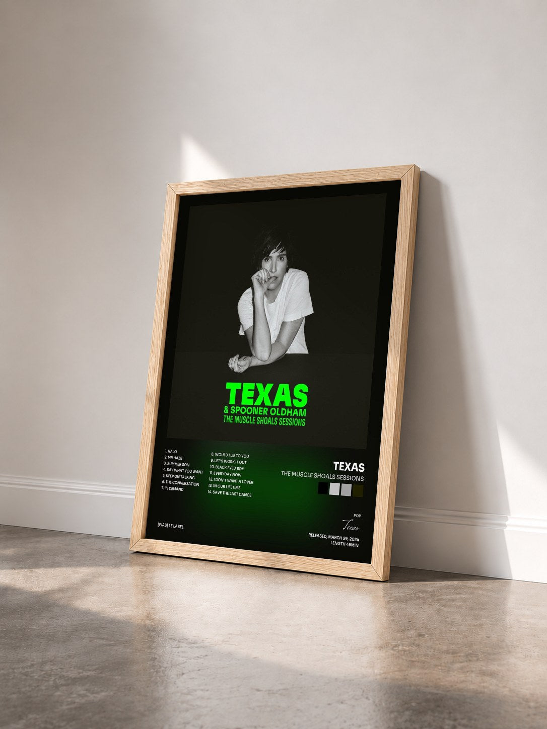 #bois Tableau de l'album The Muscle Shoals Sessions de Texas vu de trois quarts, cadre en bois brut