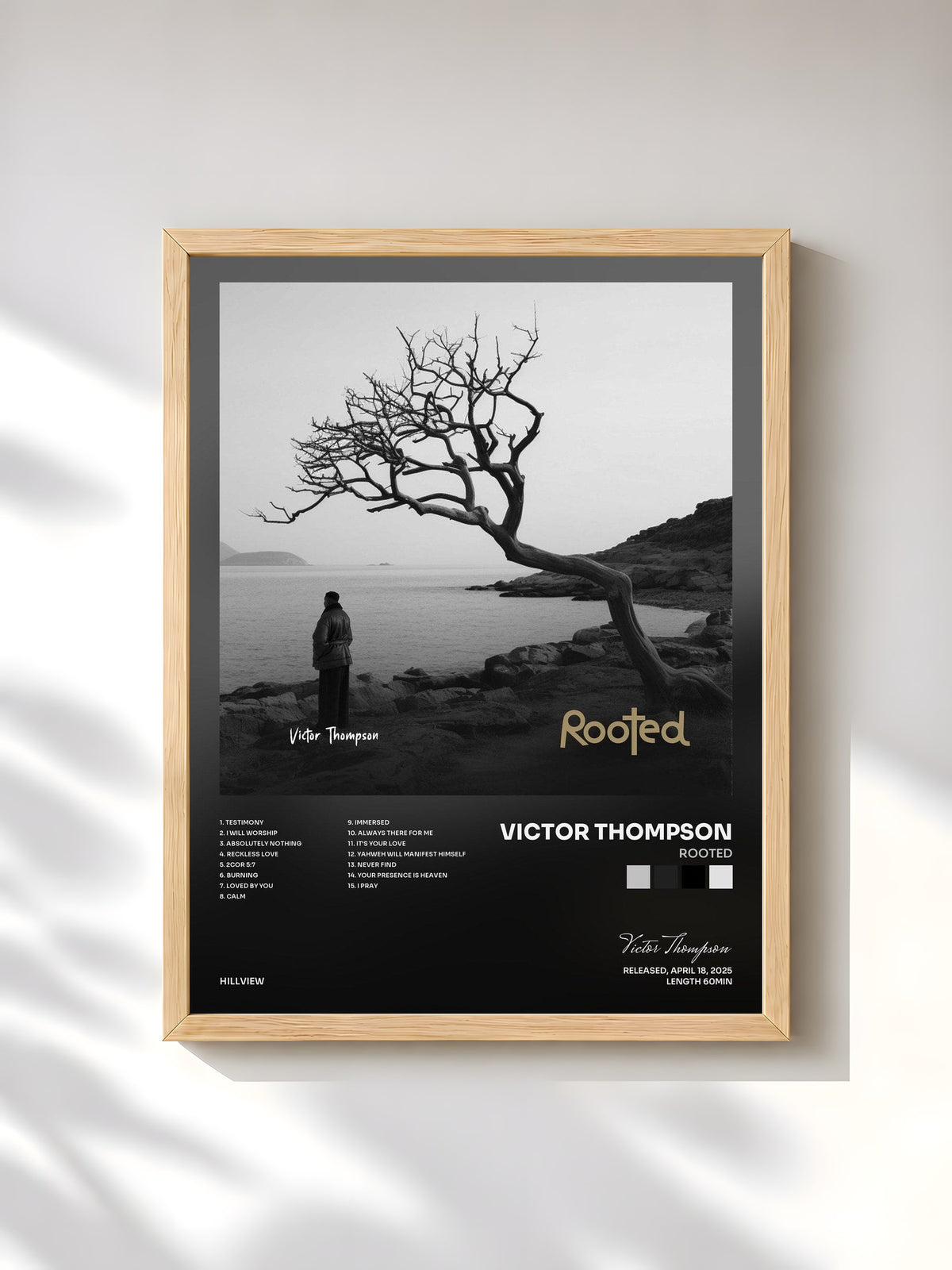 #bois Tableau de l'album ROOTED de Victor Thompson, cadre en bois brut, imprimé et encadré en France