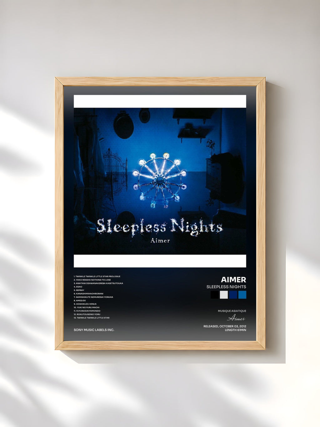 #bois Tableau de l'album Sleepless Nights de Aimer, cadre en bois brut, imprimé et encadré en France