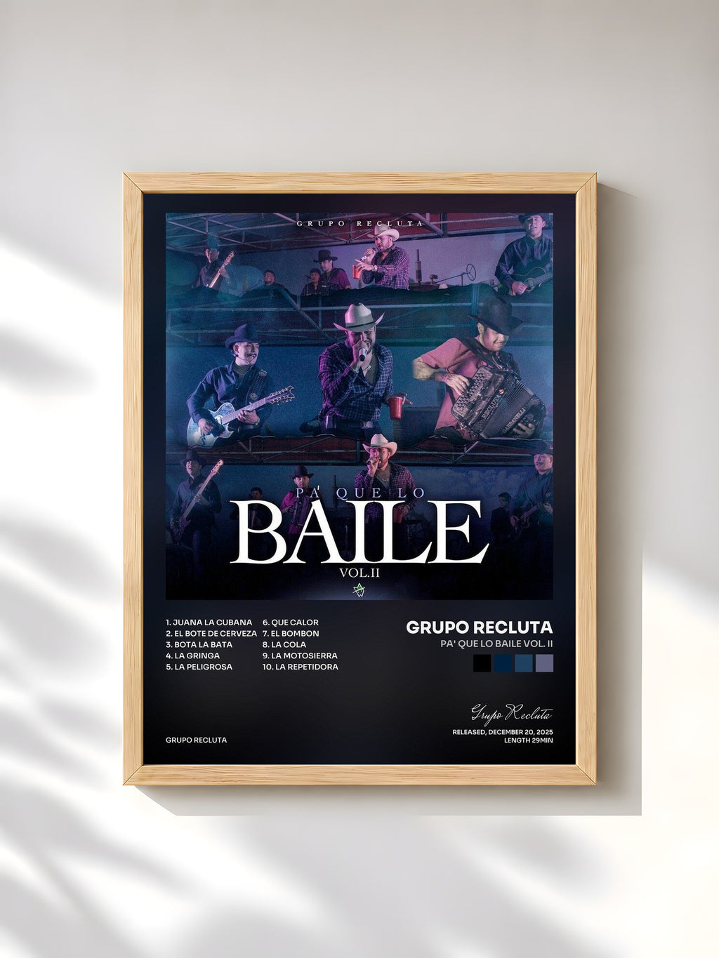 #bois Tableau de l'album Pa' Que Lo Baile Vol. II de Grupo Recluta, cadre en bois brut, imprimé et encadré en France