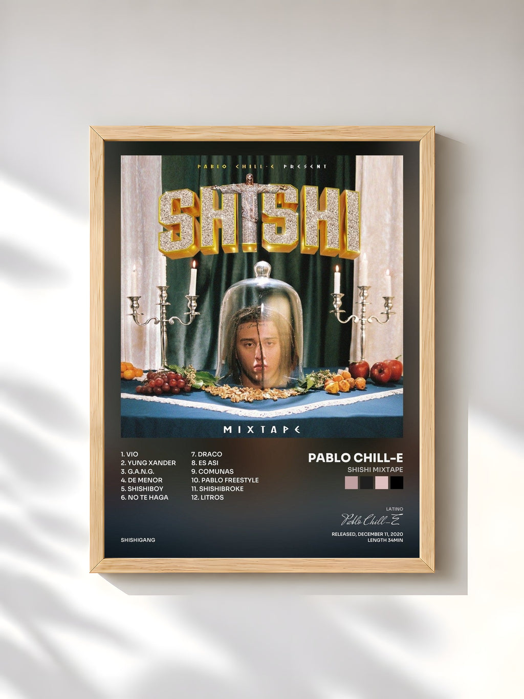 #bois Tableau de l'album SHISHI Mixtape de Pablo Chill-E, cadre en bois brut, imprimé et encadré en France