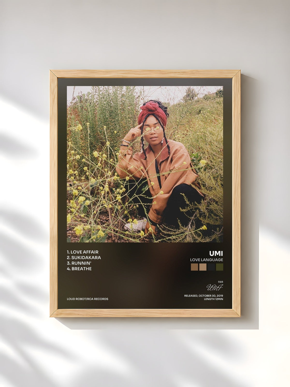 #bois Tableau de l'album Love Language de UMI, cadre en bois brut, imprimé et encadré en France
