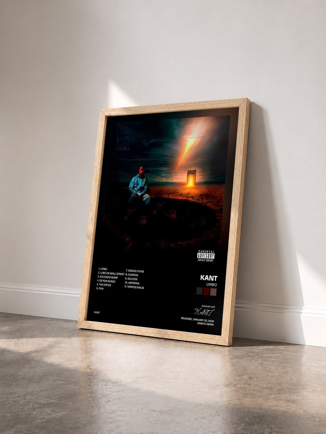 #bois Tableau de l'album Limbo de KANT vu de trois quarts, cadre en bois brut