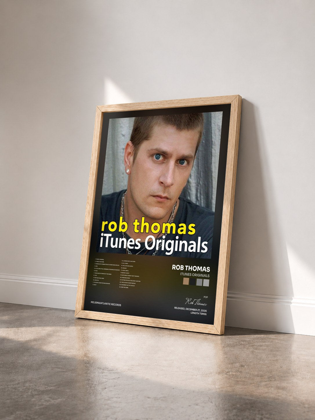 #bois Tableau de l'album iTunes Originals de Rob Thomas vu de trois quarts, cadre en bois brut