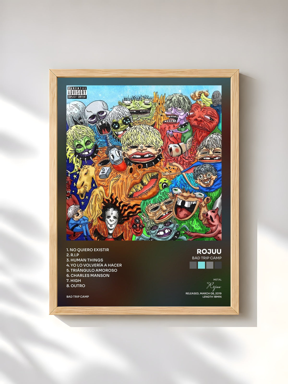#bois Tableau de l'album Bad Trip Camp de Rojuu, cadre en bois brut, imprimé et encadré en France