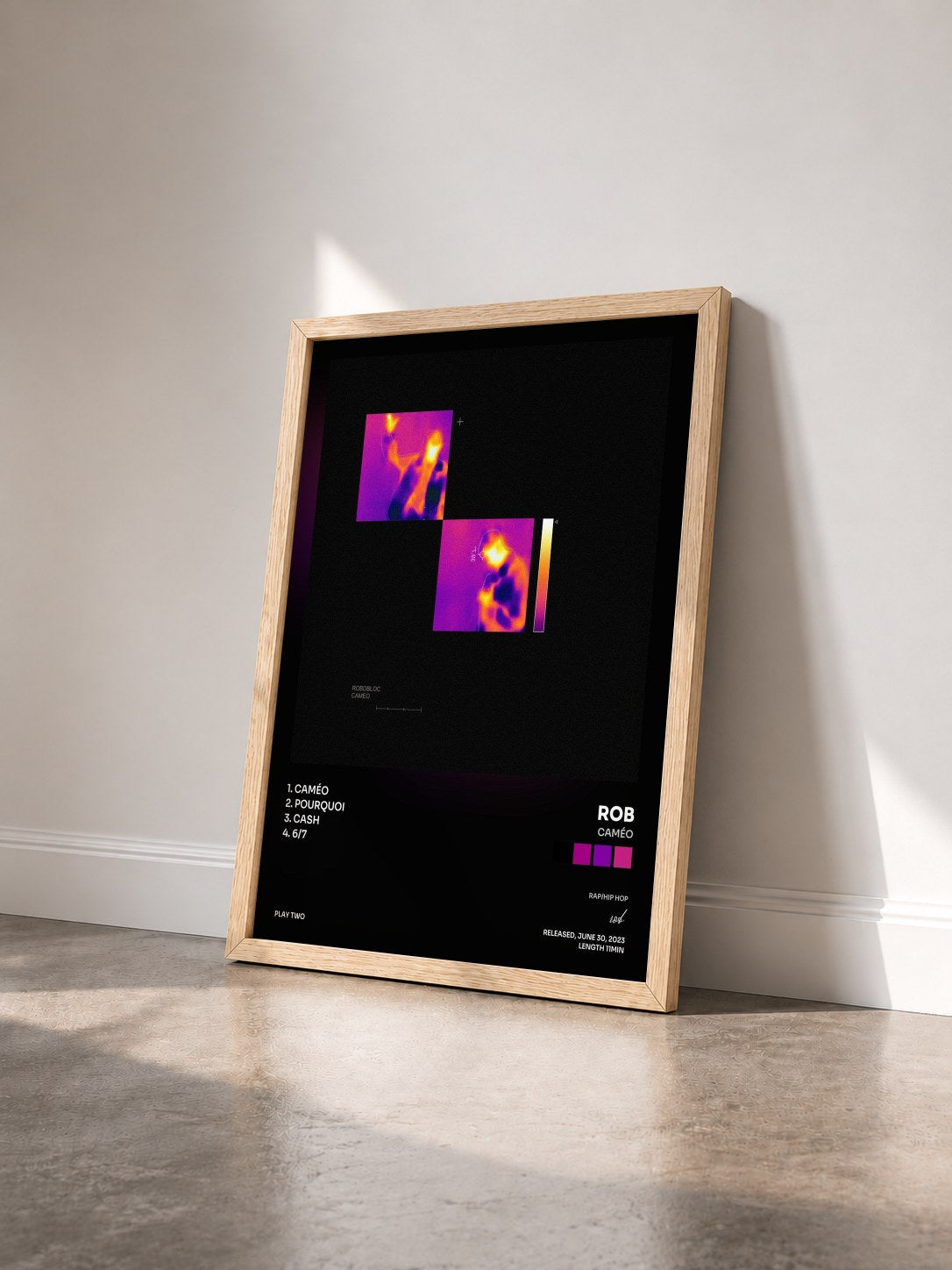 #bois Tableau de l'album Caméo de rob vu de trois quarts, cadre en bois brut
