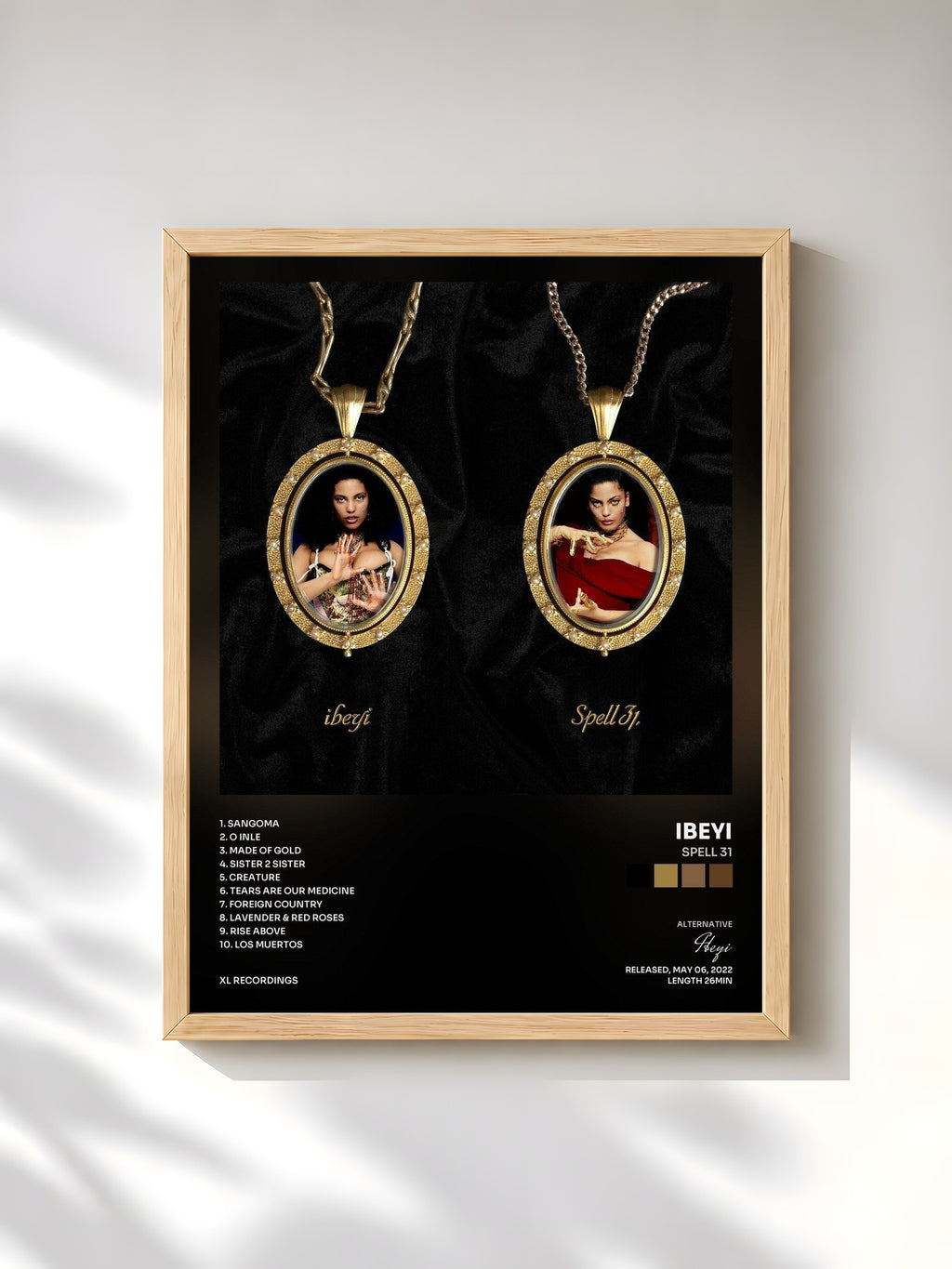 #bois Tableau de l'album Spell 31 de Ibeyi, cadre en bois brut, imprimé et encadré en France