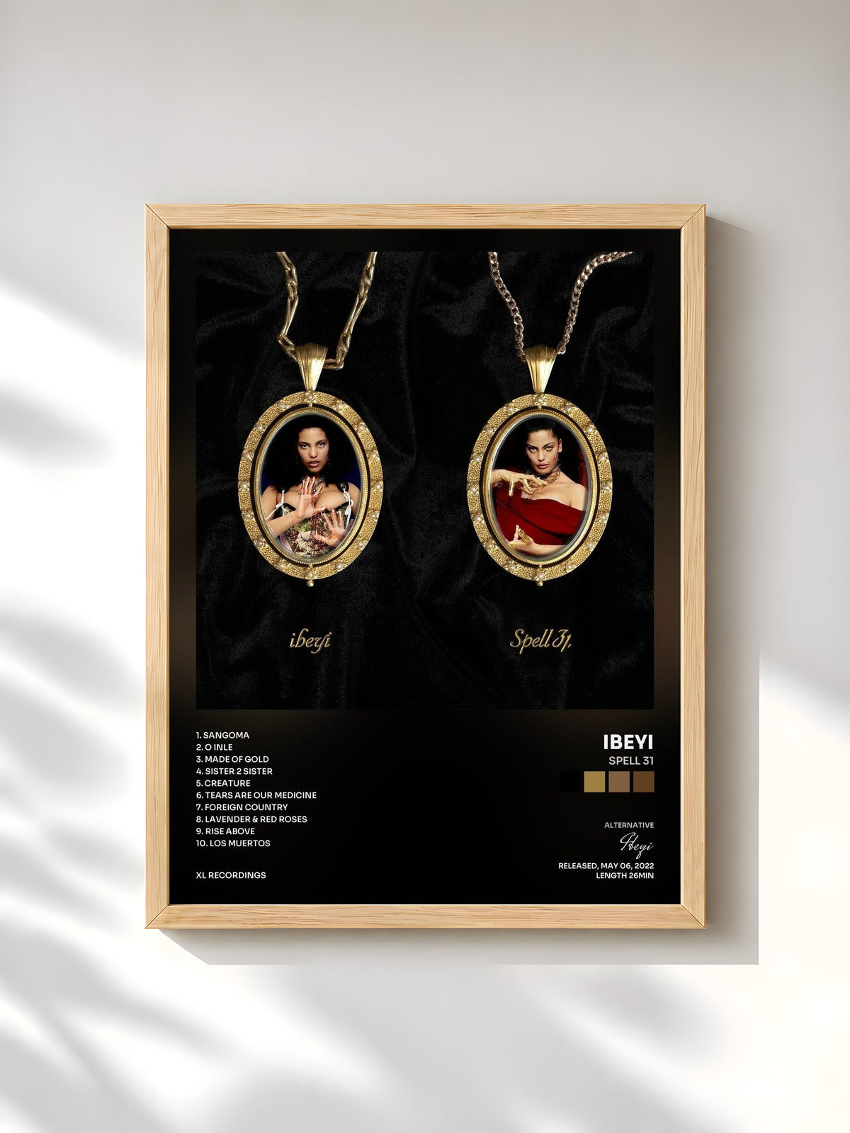 #bois Tableau de l'album Spell 31 de Ibeyi, cadre en bois brut, imprimé et encadré en France