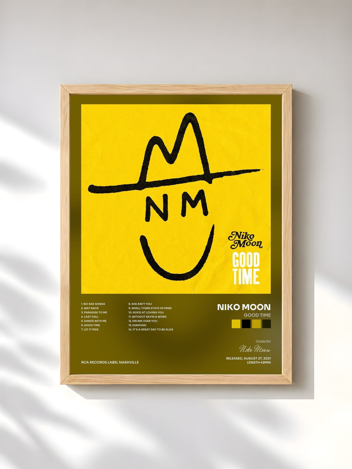 #bois Tableau de l'album GOOD TIME de Niko Moon, cadre en bois brut, imprimé et encadré en France