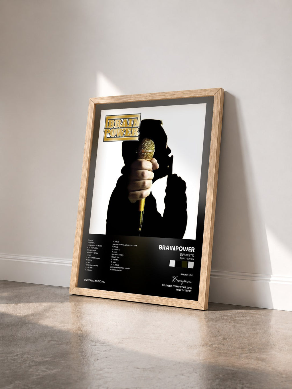 #bois Tableau de l'album Even Stil (Deluxe Edition) de Brainpower vu de trois quarts, cadre en bois brut