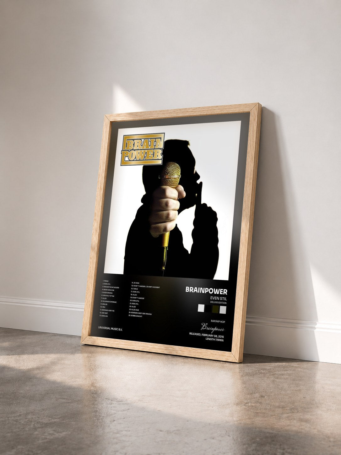 #bois Tableau de l'album Even Stil (Deluxe Edition) de Brainpower vu de trois quarts, cadre en bois brut