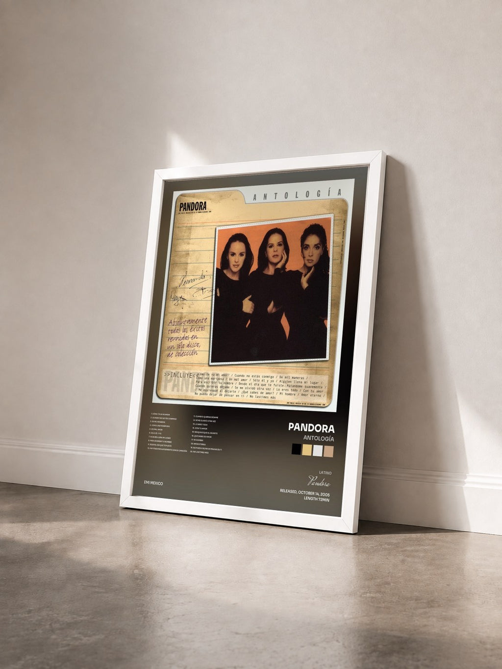 #blanc Tableau de l'album Antología de Pandora vu de trois quarts, cadre blanc