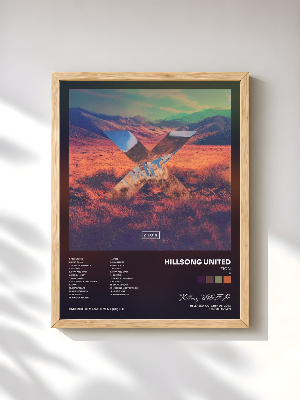 #bois Tableau de l'album Zion (X) de Hillsong UNITED, cadre en bois brut, imprimé et encadré en France