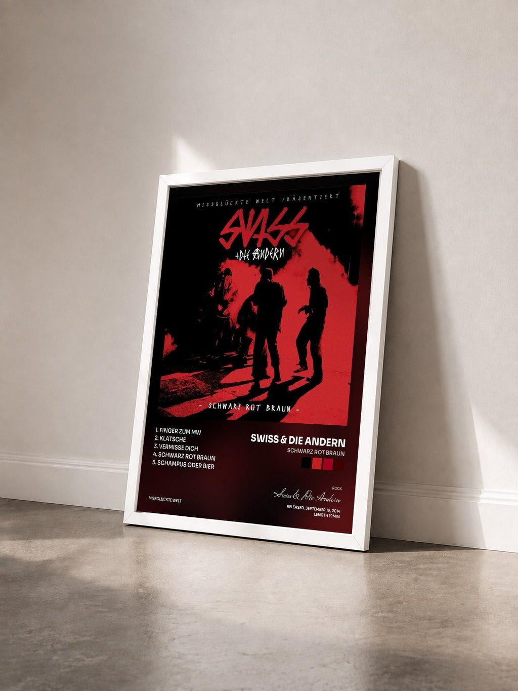 #blanc Tableau de l'album Schwarz Rot Braun de Swiss & Die Andern vu de trois quarts, cadre blanc