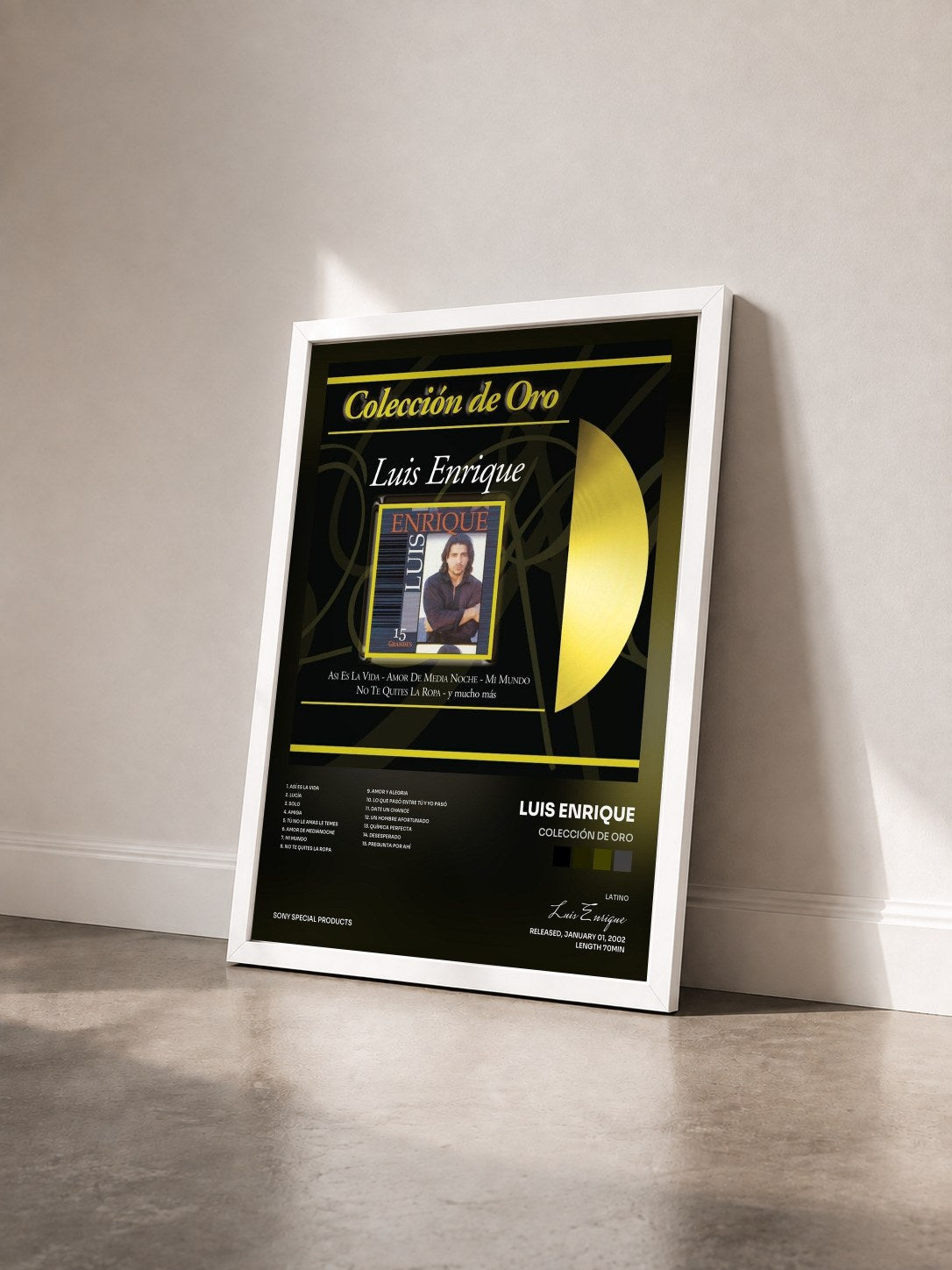 #blanc Tableau de l'album Colección De Oro de Luis Enrique vu de trois quarts, cadre blanc