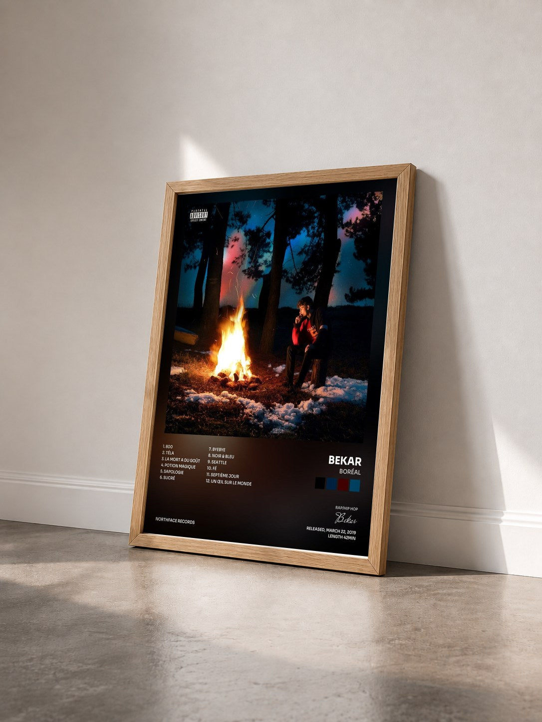 #bois Tableau de l'album Boréal de Bekar vu de trois quarts, cadre en bois brut