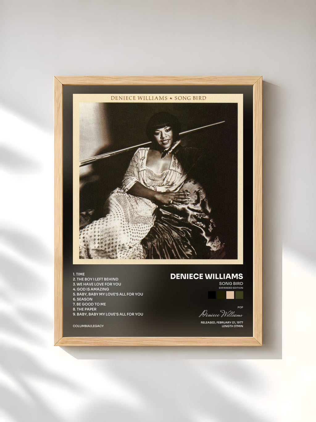 #bois Tableau de l'album Song Bird (Expanded Edition) de Deniece Williams, cadre en bois brut, imprimé et encadré en France