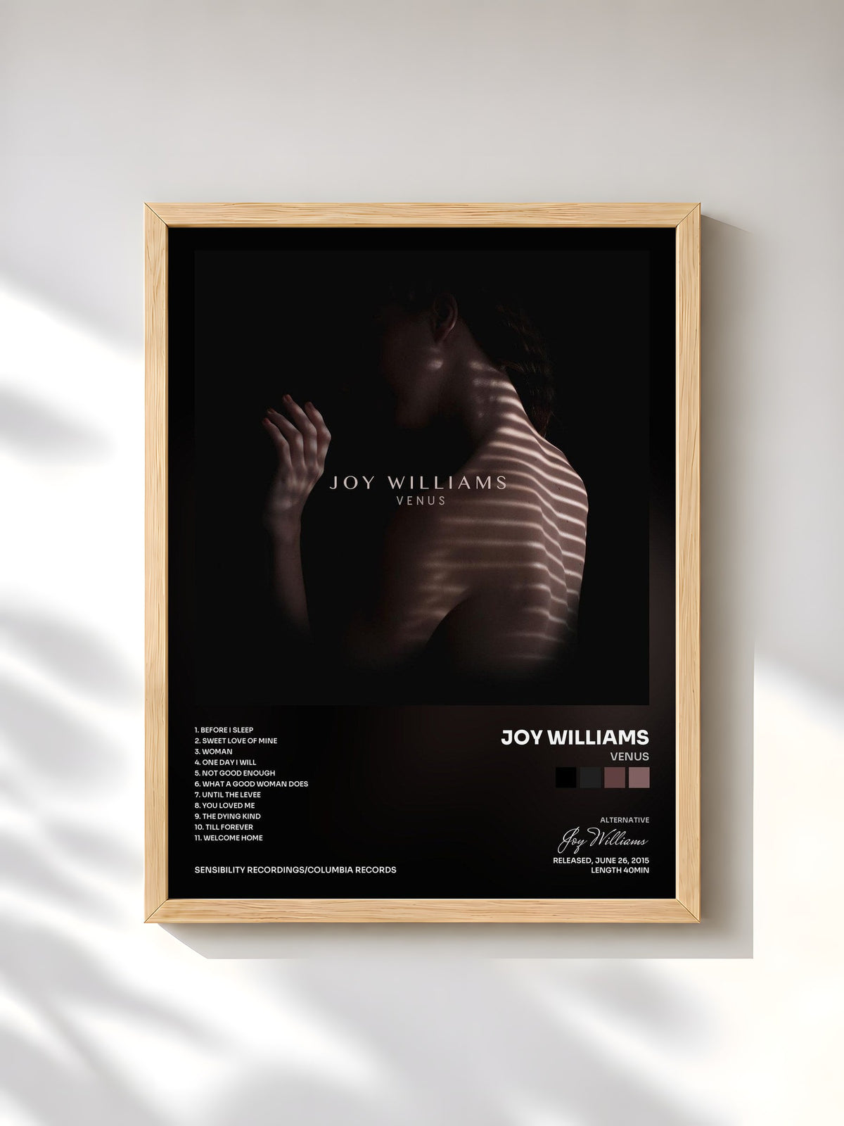 #bois Tableau de l'album VENUS de Joy Williams, cadre en bois brut, imprimé et encadré en France