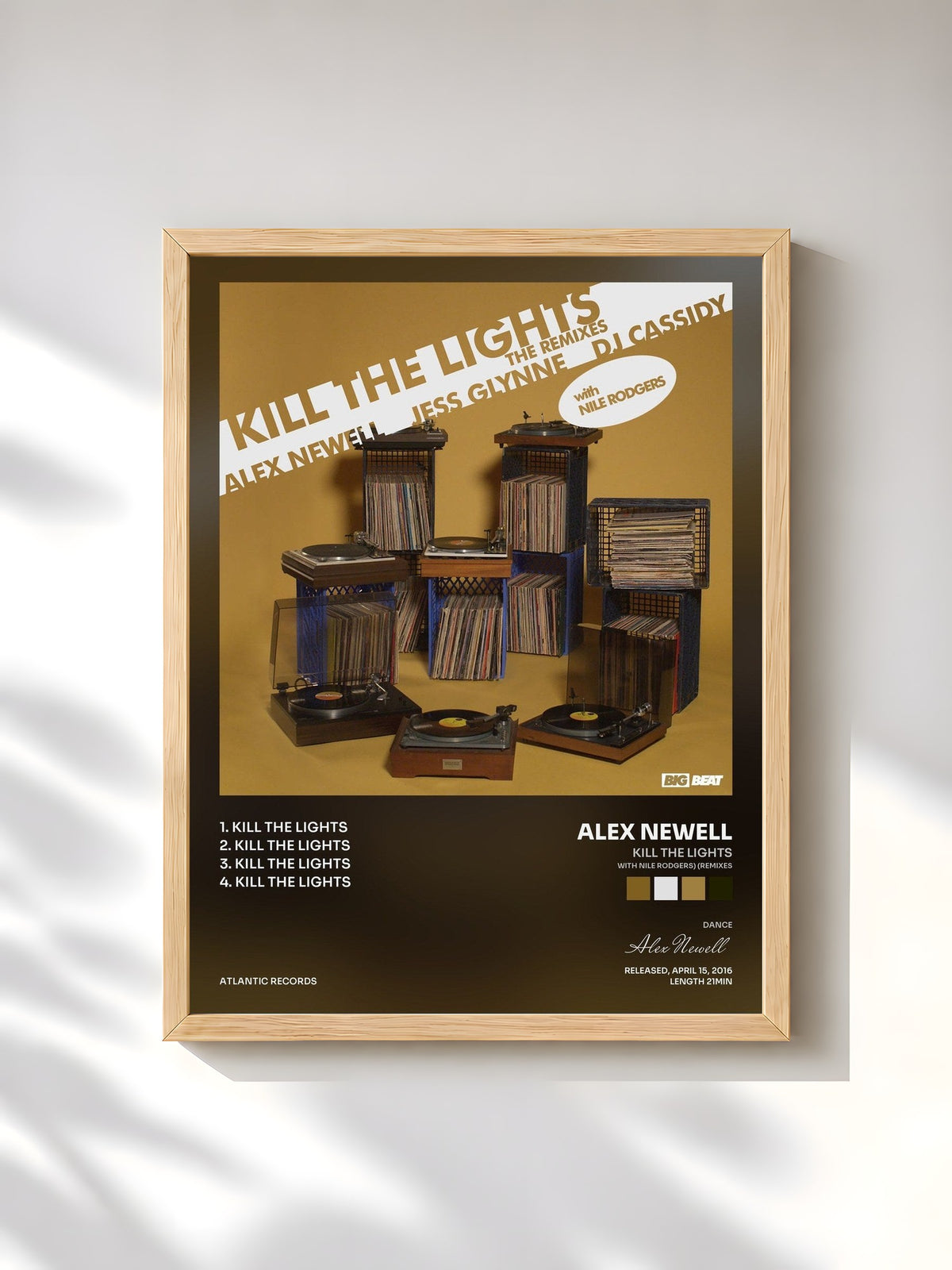 #bois Tableau de l'album Kill The Lights (with Nile Rodgers) (Remixes) de Alex Newell, cadre en bois brut, imprimé et encadré en France