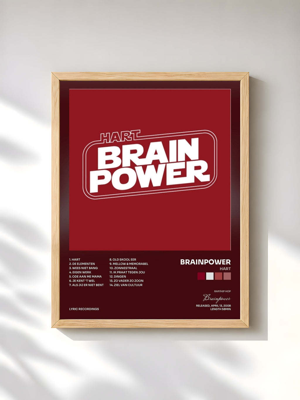 #bois Tableau de l'album Hart de Brainpower, cadre en bois brut, imprimé et encadré en France