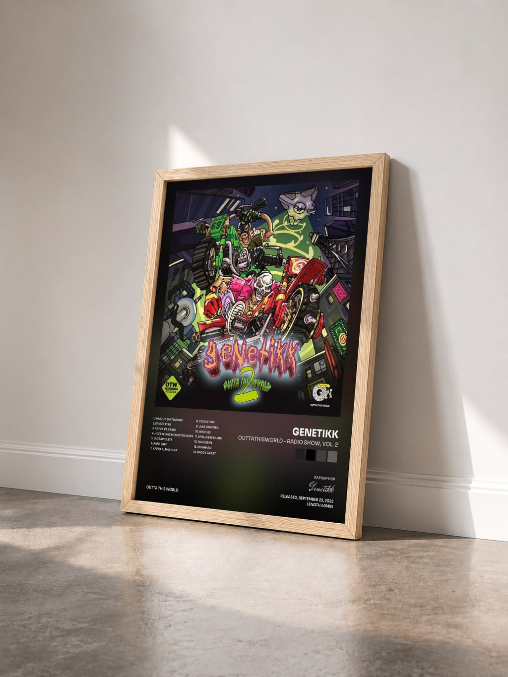 #bois Tableau de l'album OUTTATHISWORLD - RADIO SHOW, Vol. 2 de Genetikk vu de trois quarts, cadre en bois brut