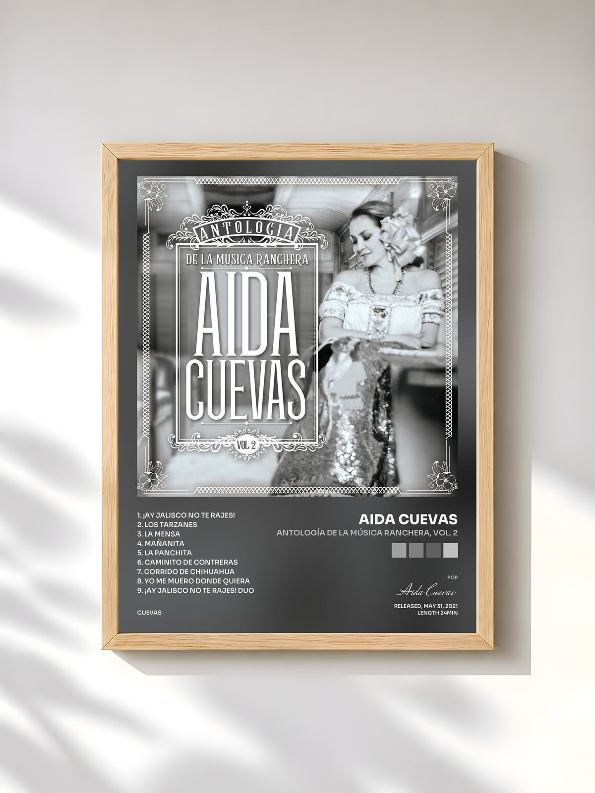 #bois Tableau de l'album Antología De La Música Ranchera, Vol. 2 de Aida Cuevas, cadre en bois brut, imprimé et encadré en France