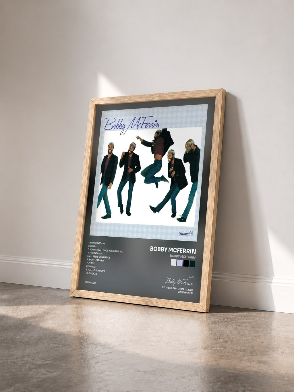 #bois Tableau de l'album Bobby McFerrin de Bobby McFerrin vu de trois quarts, cadre en bois brut