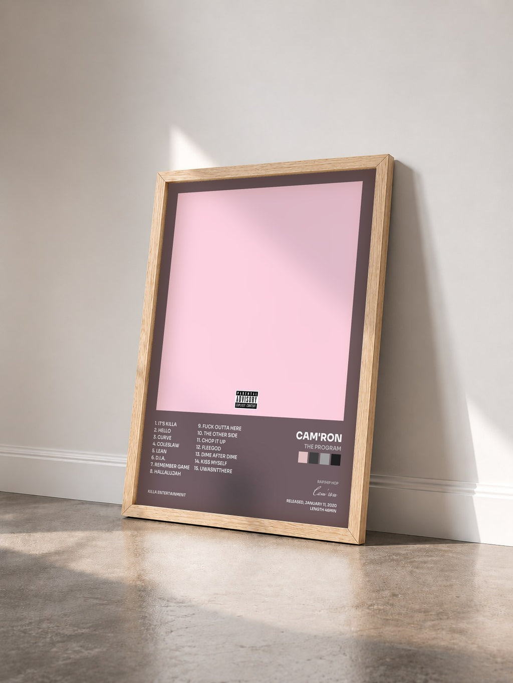 #bois Tableau de l'album The Program de Cam'ron vu de trois quarts, cadre en bois brut