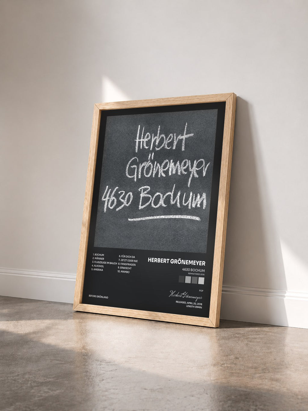#bois Tableau de l'album 4630 Bochum (Remastered 2016) de Herbert Grönemeyer vu de trois quarts, cadre en bois brut
