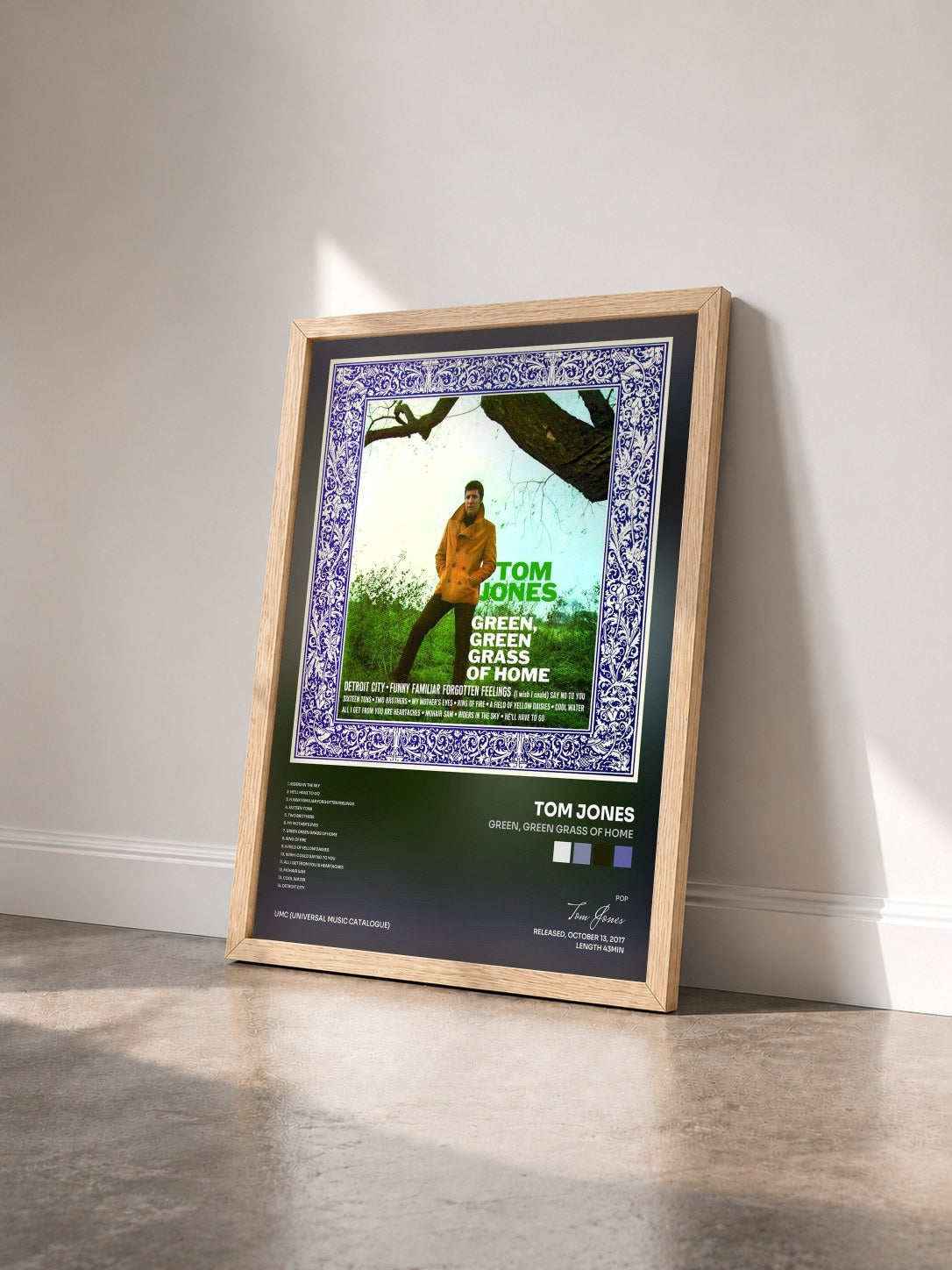 #bois Tableau de l'album Green, Green Grass Of Home de Tom Jones vu de trois quarts, cadre en bois brut