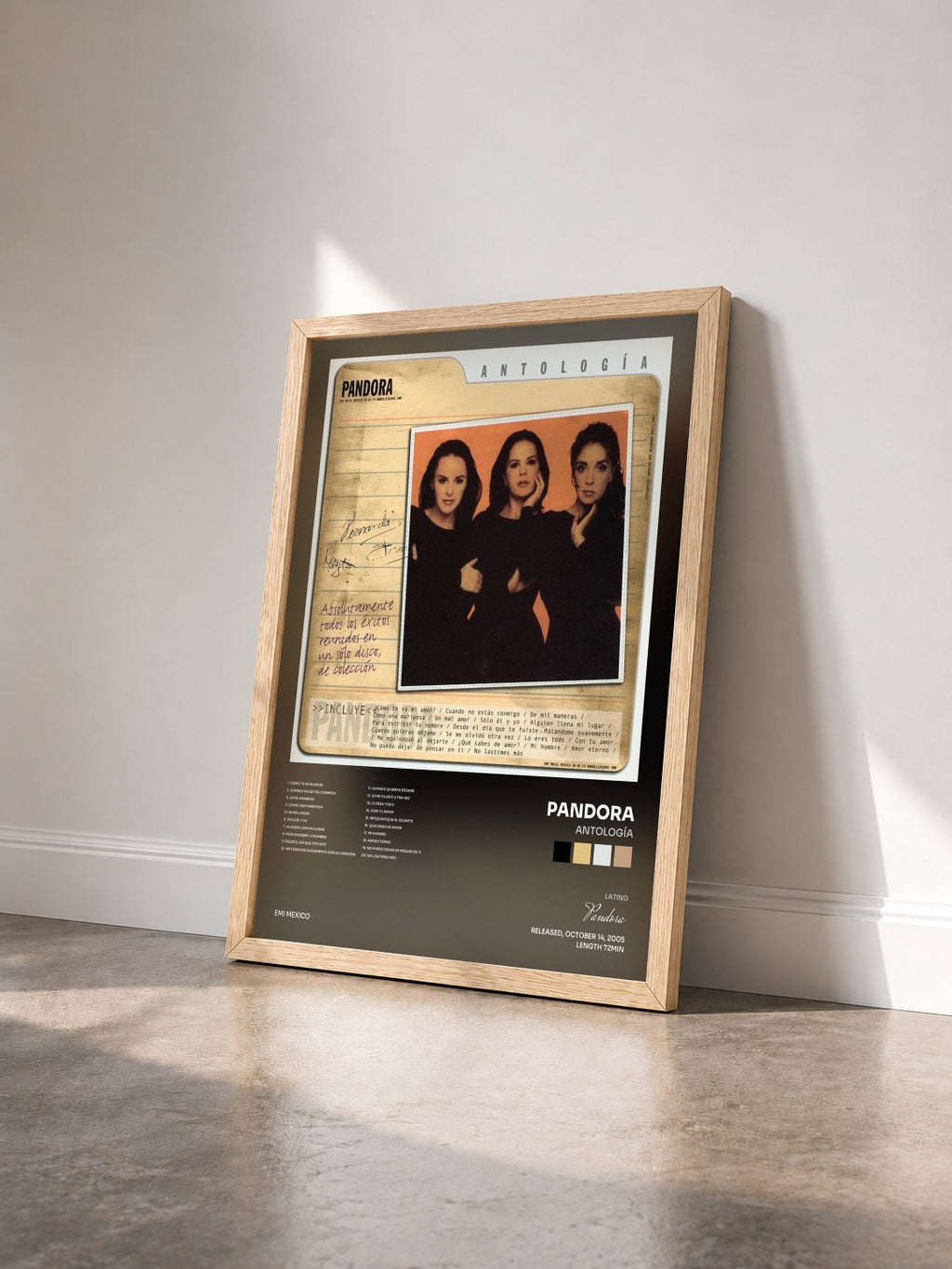 #bois Tableau de l'album Antología de Pandora vu de trois quarts, cadre en bois brut