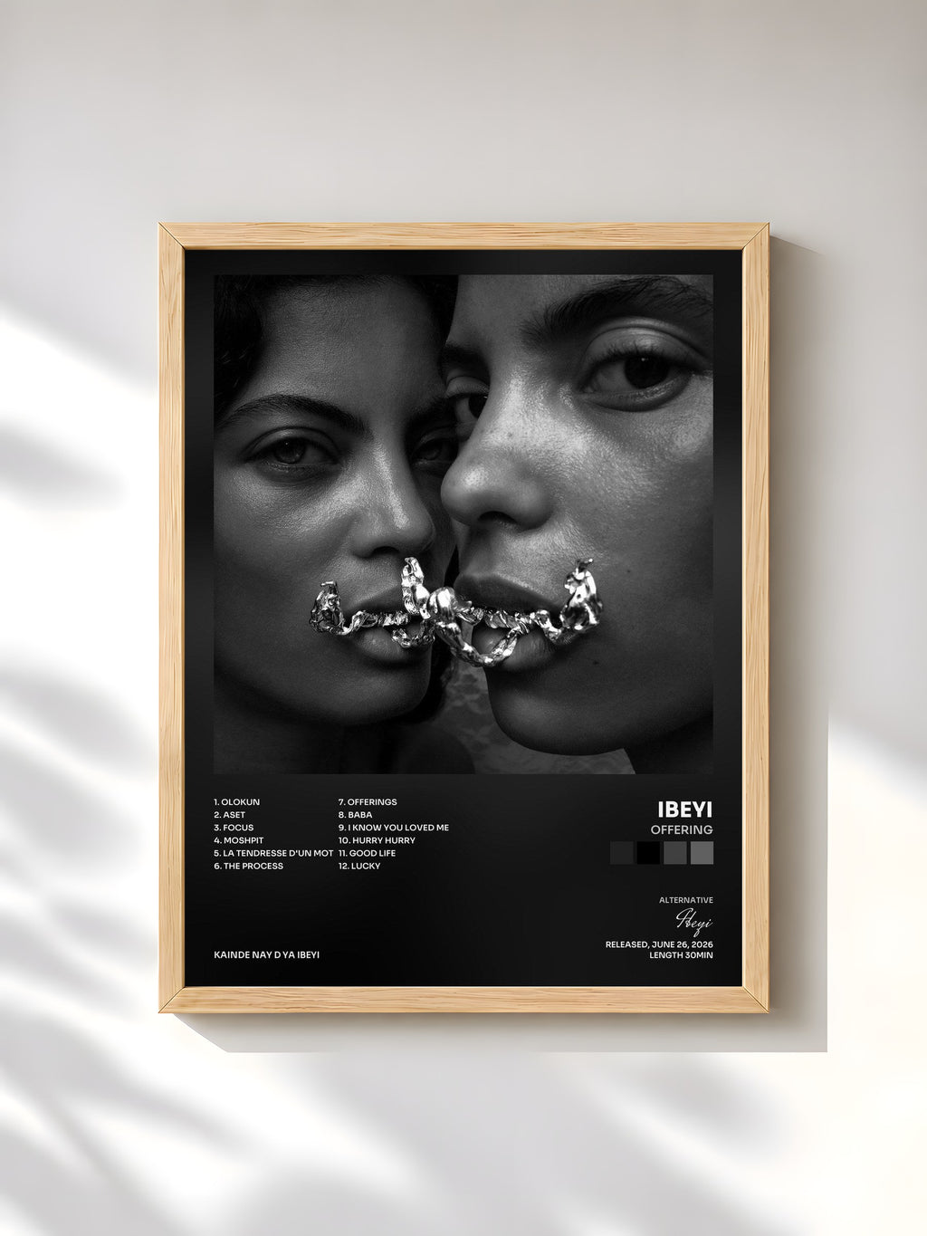 #bois Tableau de l'album Offering de Ibeyi, cadre en bois brut, imprimé et encadré en France