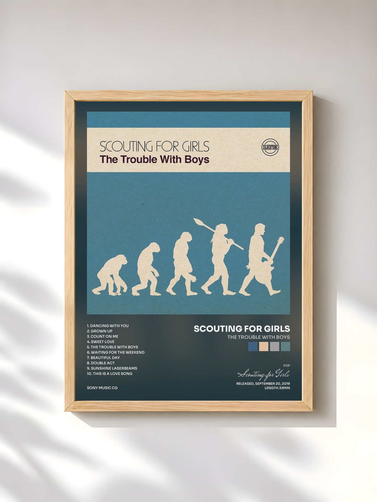 #bois Tableau de l'album The Trouble with Boys de Scouting for Girls, cadre en bois brut, imprimé et encadré en France