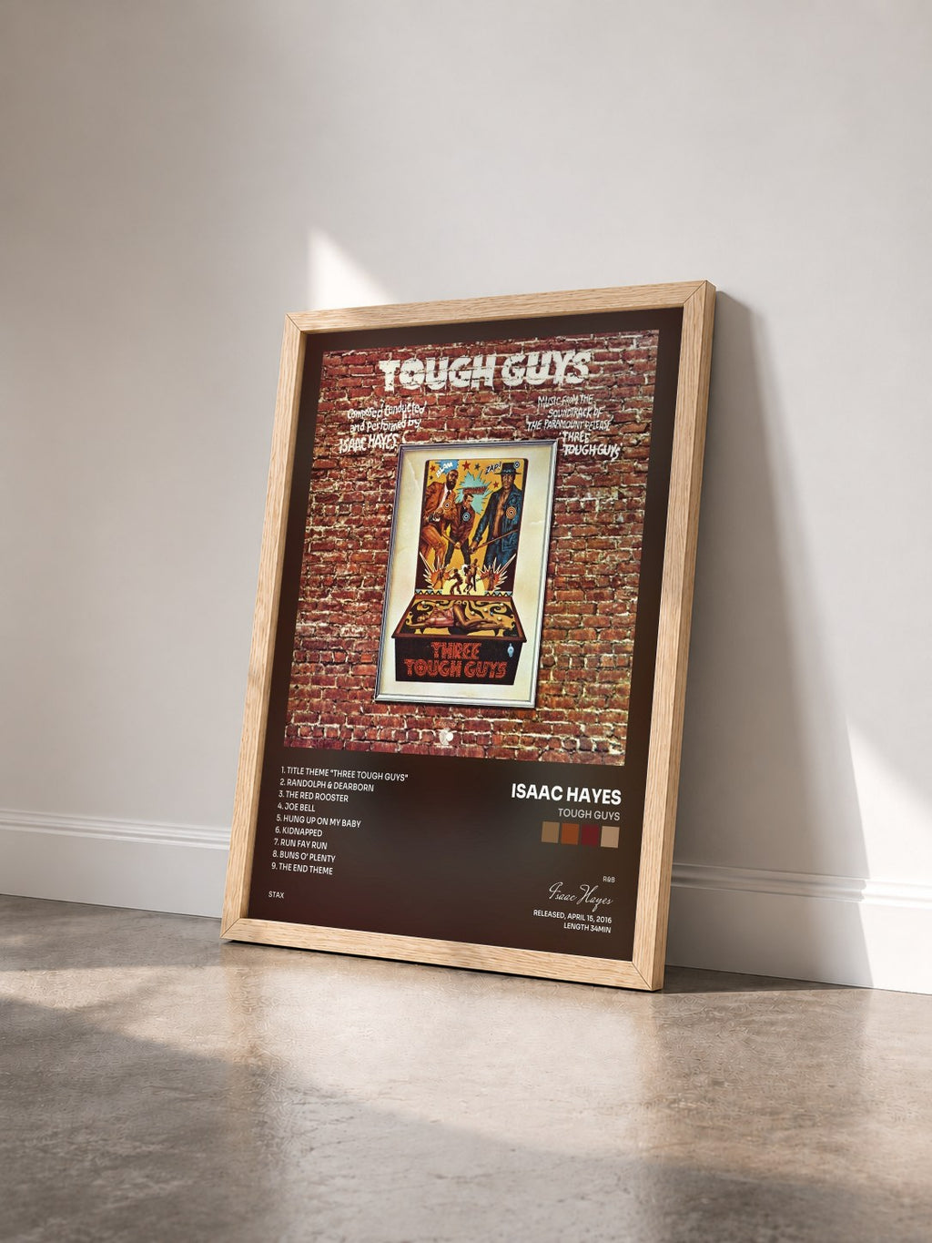 #bois Tableau de l'album Tough Guys de Isaac Hayes vu de trois quarts, cadre en bois brut