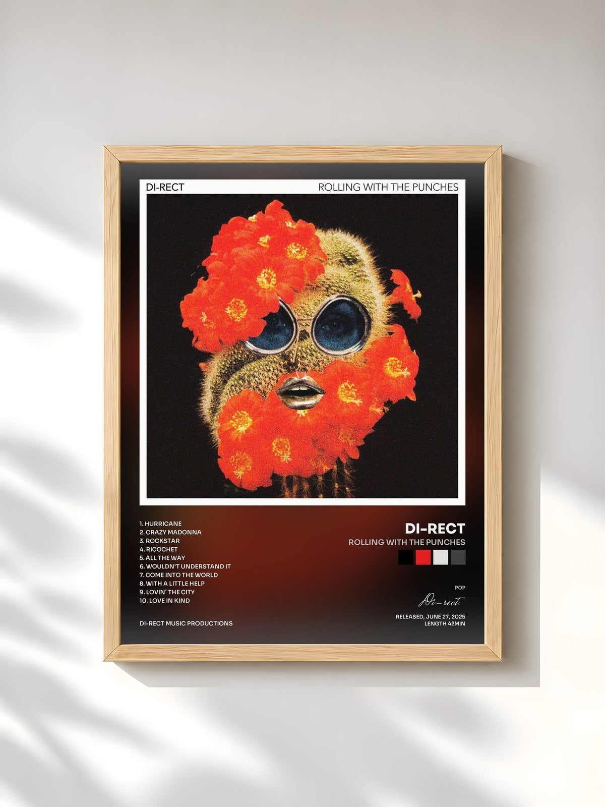 #bois Tableau de l'album Rolling With The Punches de Di-rect, cadre en bois brut, imprimé et encadré en France