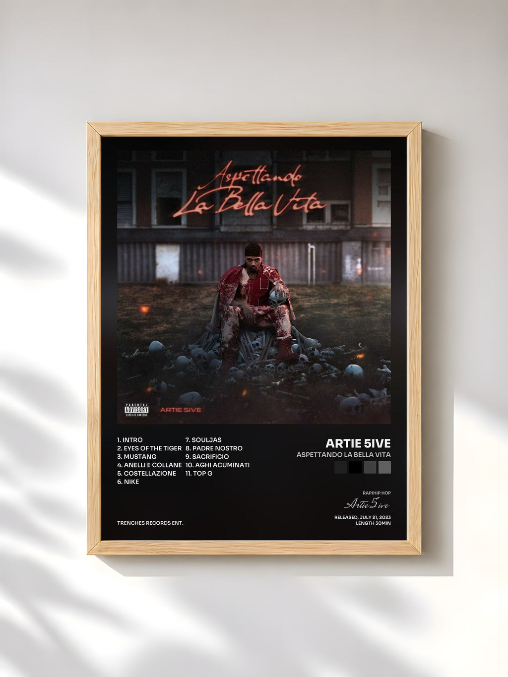 #bois Tableau de l'album ASPETTANDO LA BELLA VITA de Artie 5ive, cadre en bois brut, imprimé et encadré en France