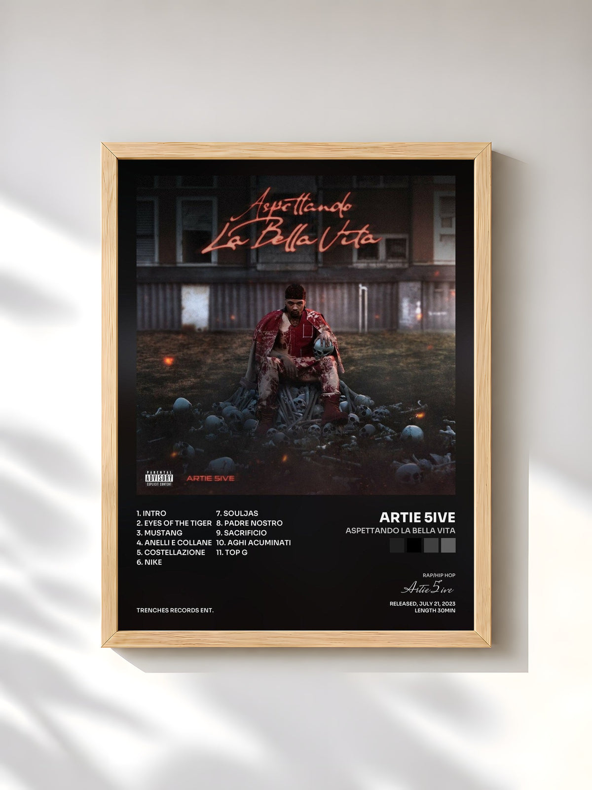 #bois Tableau de l'album ASPETTANDO LA BELLA VITA de Artie 5ive, cadre en bois brut, imprimé et encadré en France