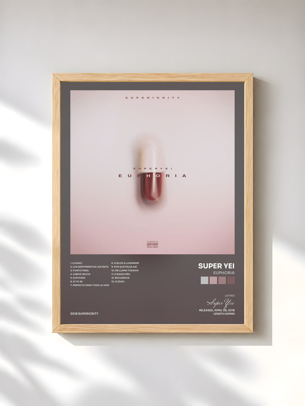#bois Tableau de l'album Euphoria de Super Yei, cadre en bois brut, imprimé et encadré en France