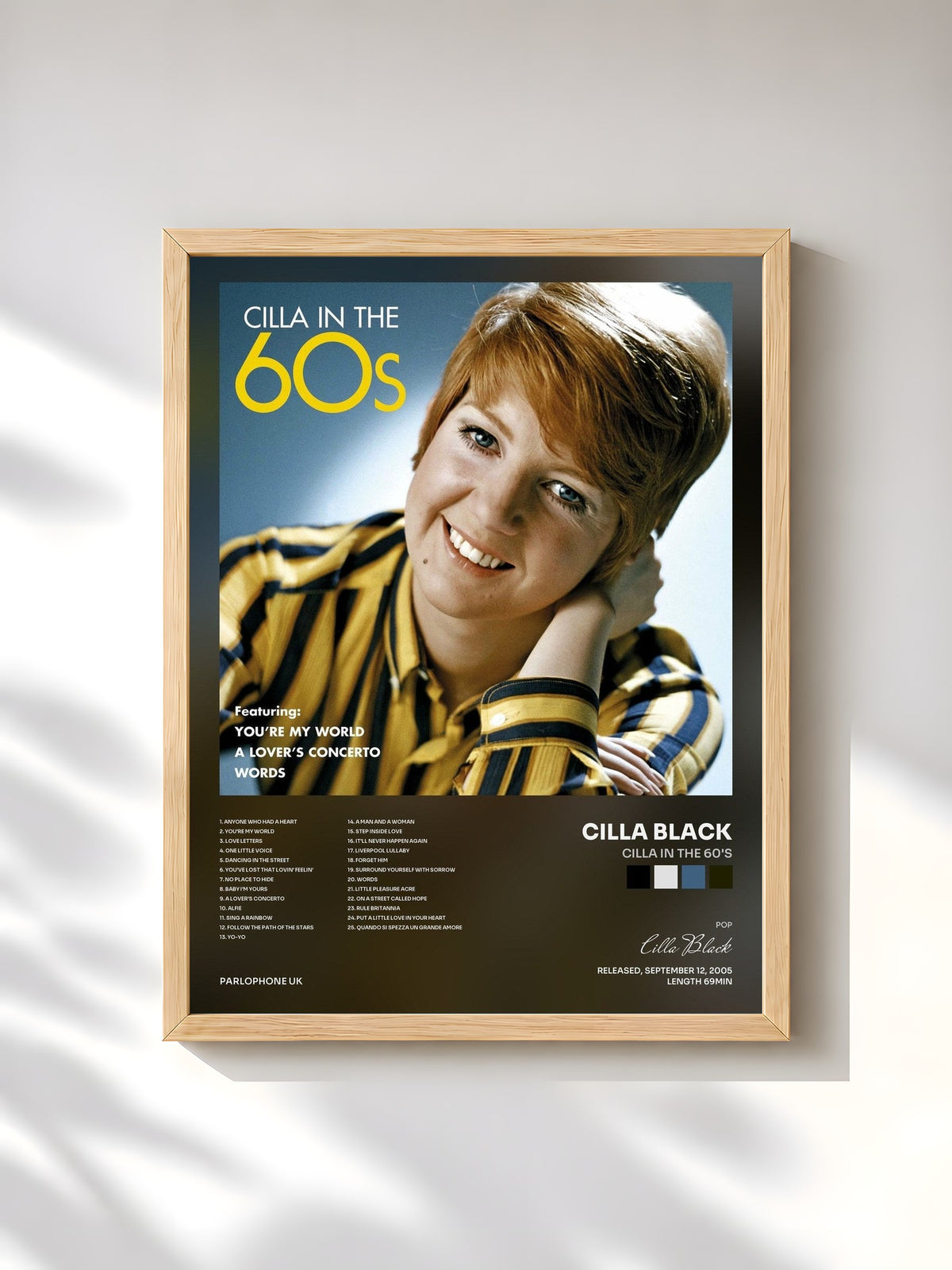 #bois Tableau de l'album Cilla in the 60's de Cilla Black, cadre en bois brut, imprimé et encadré en France