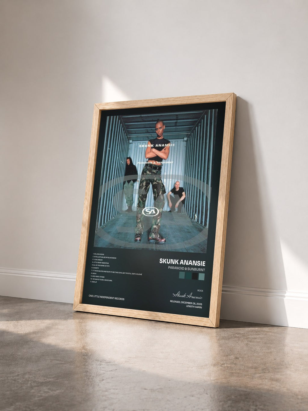#bois Tableau de l'album Paranoid & Sunburnt de Skunk Anansie vu de trois quarts, cadre en bois brut