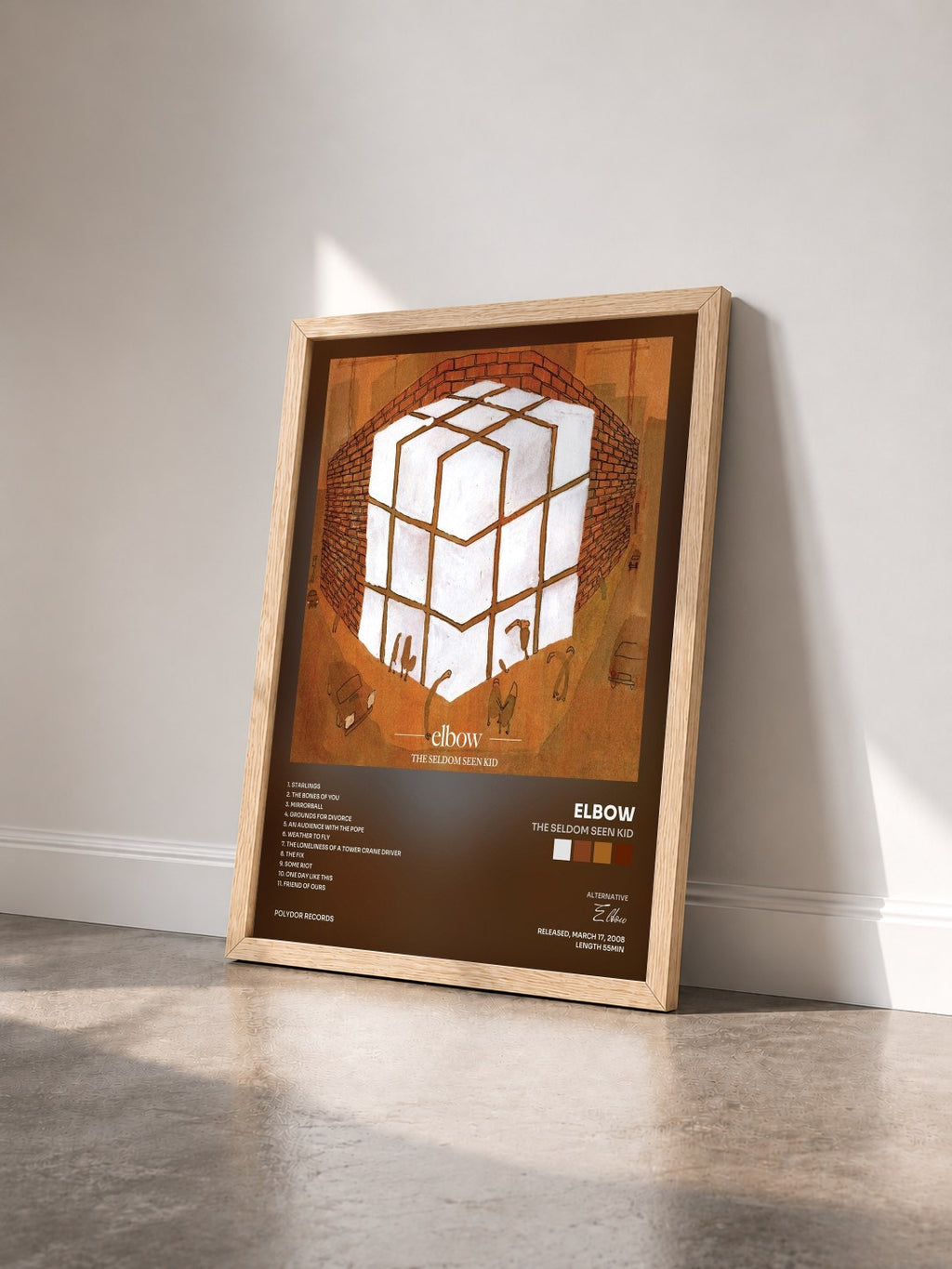 #bois Tableau de l'album The Seldom Seen Kid de Elbow vu de trois quarts, cadre en bois brut