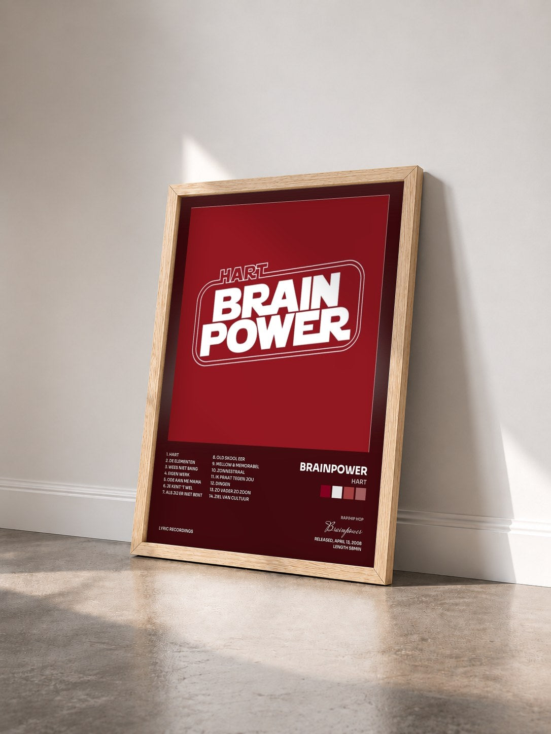 #bois Tableau de l'album Hart de Brainpower vu de trois quarts, cadre en bois brut