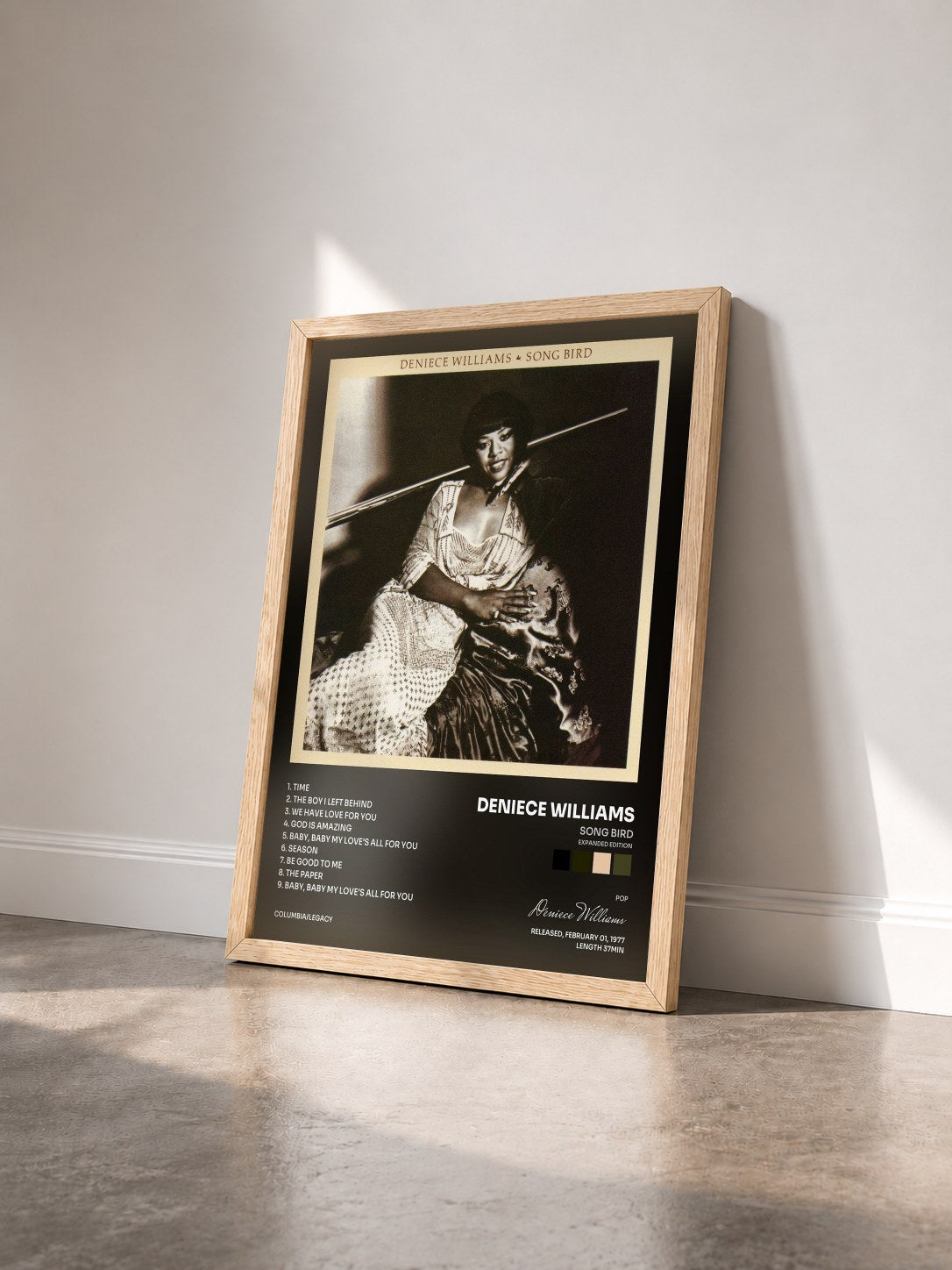 #bois Tableau de l'album Song Bird (Expanded Edition) de Deniece Williams vu de trois quarts, cadre en bois brut