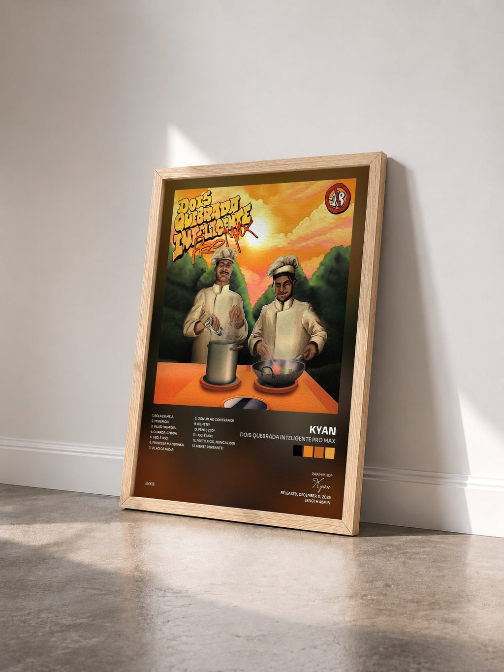 #bois Tableau de l'album DOIS Quebrada Inteligente Pro Max de Kyan vu de trois quarts, cadre en bois brut