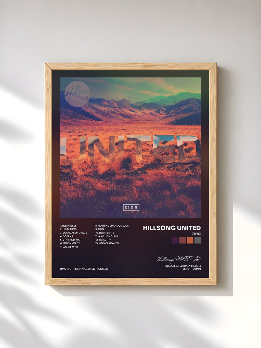 #bois Tableau de l'album Zion de Hillsong UNITED, cadre en bois brut, imprimé et encadré en France