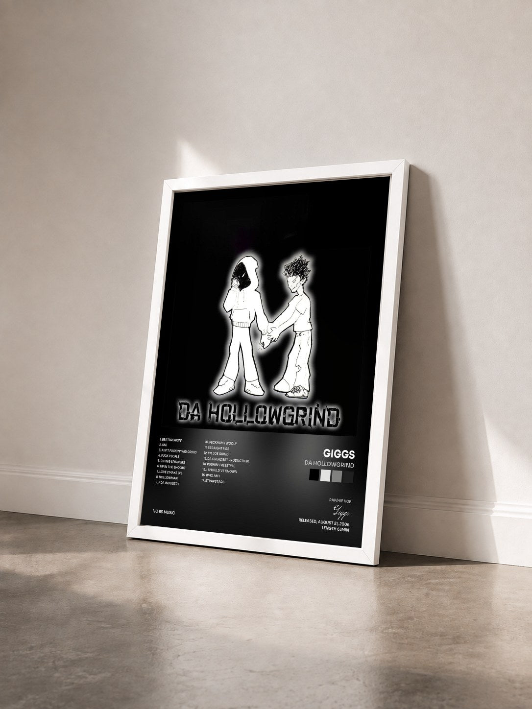 #blanc Tableau de l'album Da Hollowgrind de Giggs vu de trois quarts, cadre blanc
