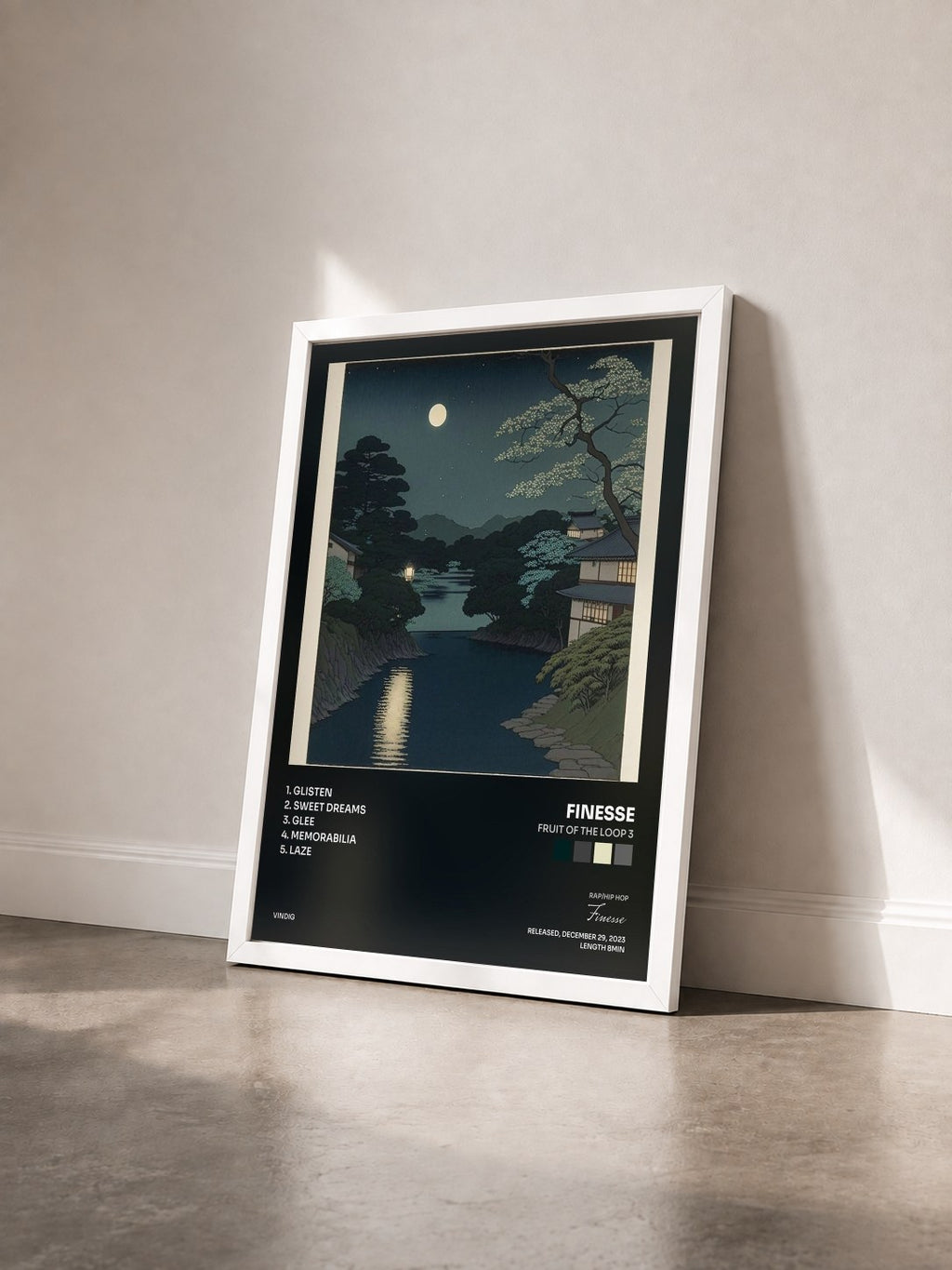 #blanc Tableau de l'album fruit of the loop 3 de Finesse vu de trois quarts, cadre blanc