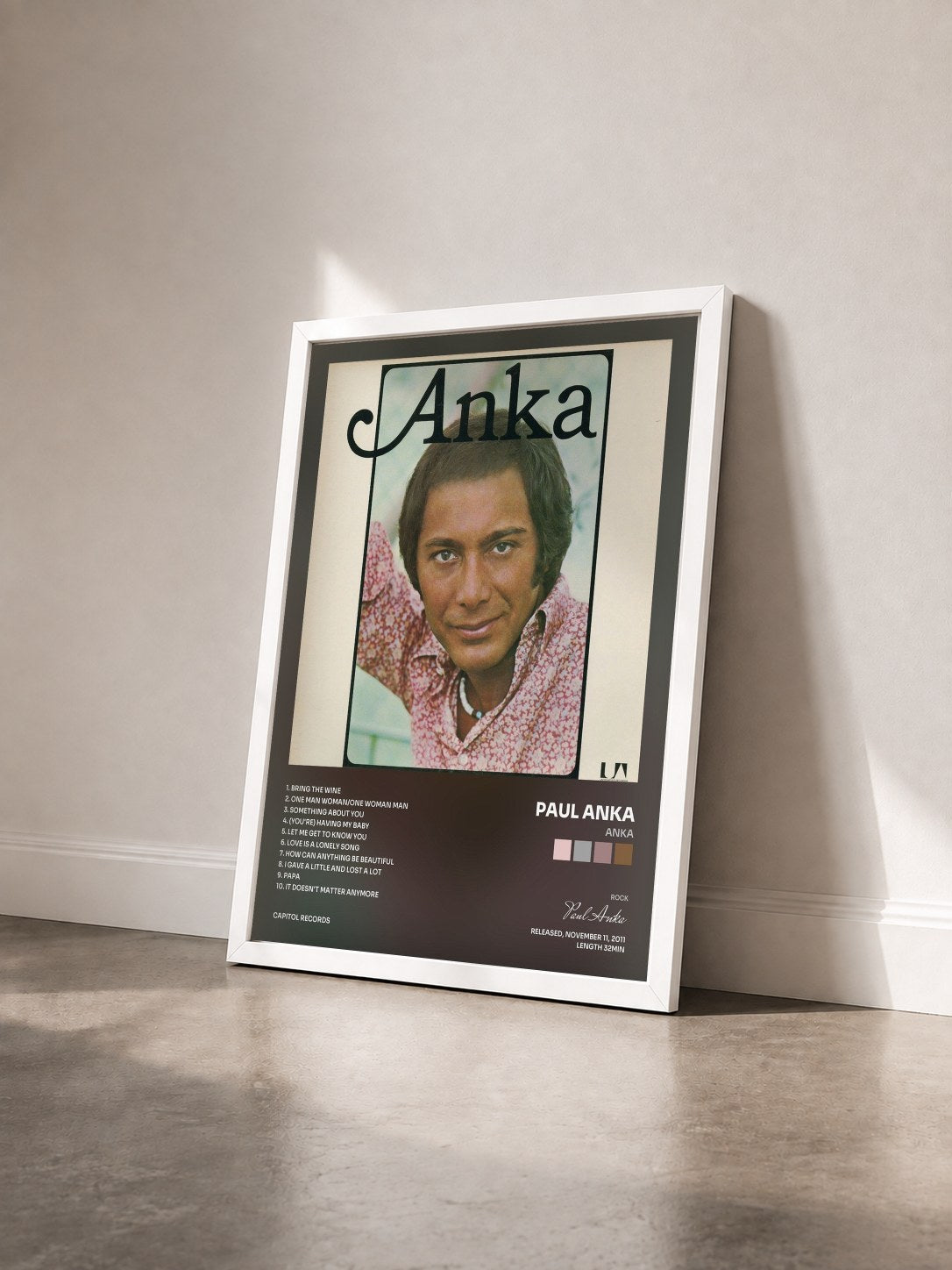 #blanc Tableau de l'album Anka de Paul Anka vu de trois quarts, cadre blanc